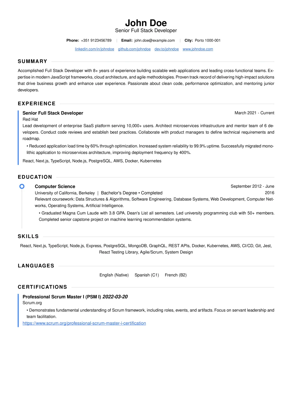Example CV style: Custom